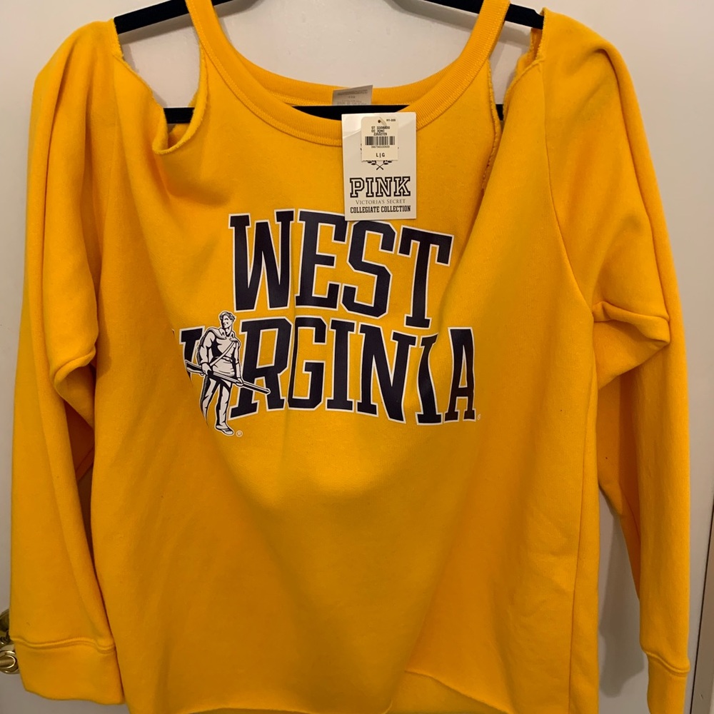 PINK WVU cold shoulder sweatshirt